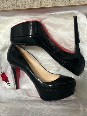 Christian Louboutin Black Patent Platform Pumps with Red Sole